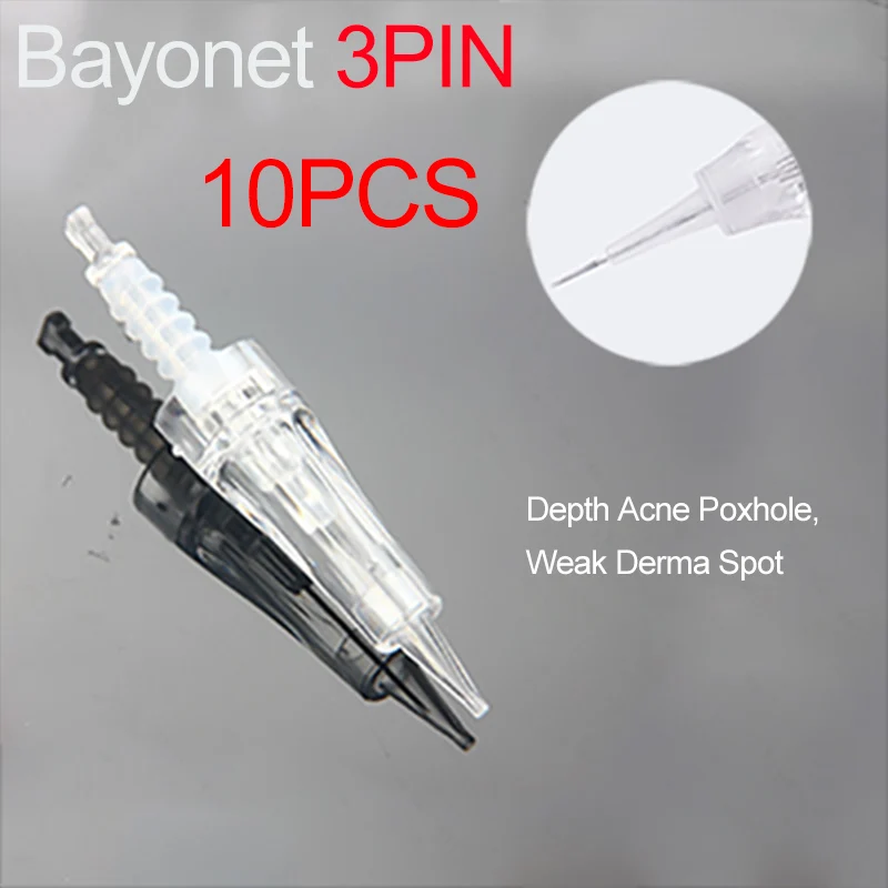 10pcs 3PIN needle Байонетная ручка D r игольчатый картридж наконечники для рукоделия отшелушивающее устройство для сужения пор Электрическая Микро-роликовая ручка терапия инструменты для красоты - Цвет: 10pcs 3PIN needle