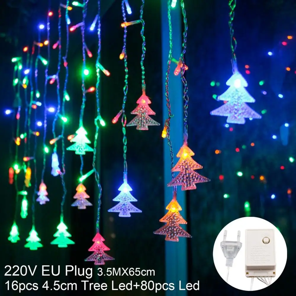 EU 220V 3.5m Tree Huiran Рождественская елка колокольчики с фигуркой лося светодиодный струнные огни Рождественские украшения для дома Рождественская занавеска огни счастливого нового года - Цвет: EU 220V 3.5m Tree