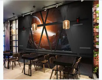

Custom large mural 3D wallpaper Modern creative 3D expansion of space universe spaceship porthole planet Bar KTV background Wall