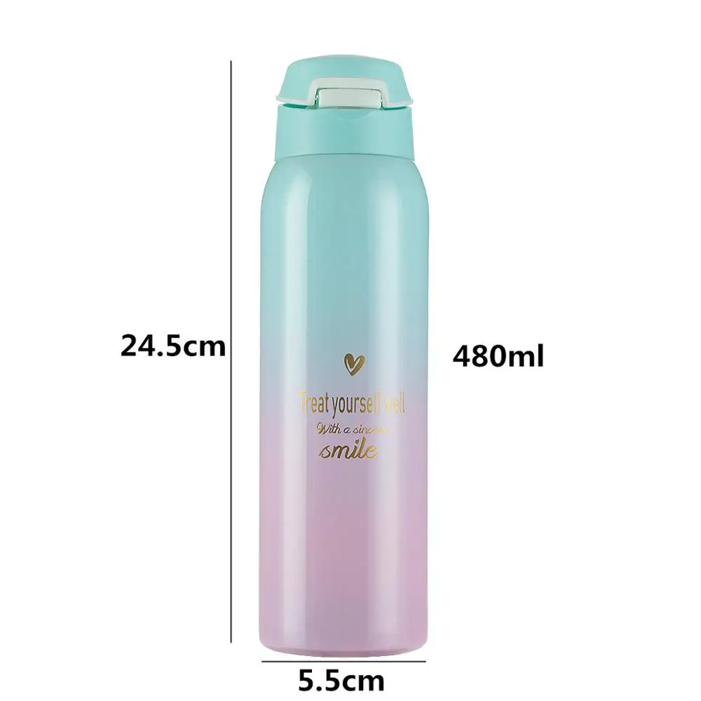 Hot sale 480ML Insulated Thermals Milk&coffee Cup18/8 Stainless Steel Thermos Straw Water Bottle Gradient Sports Vacuum Flask Hot sale 480ML Insulated Thermals Milk&coffee Cup18/8 Stainless Steel Thermos Straw Water Bottle Gradient Sports Vacuum Flask