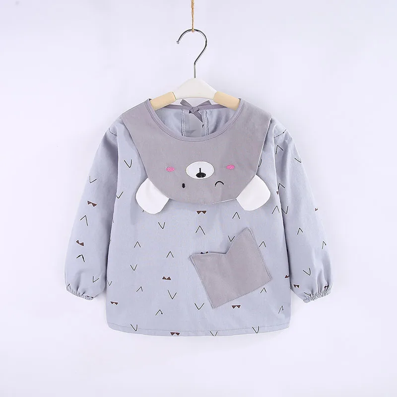 style1 gray Хлопковые Мультяшные детские нагрудники, водонепроницаемые, для малышей, для малышей, для кормления, с длинными рукавами, слюнявчик для мальчиков и девочек - Цвет: style1 gray