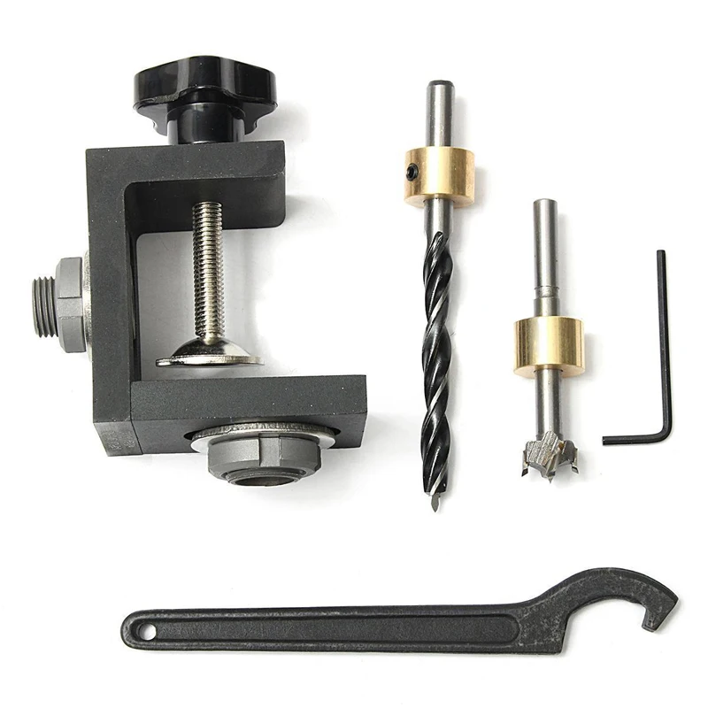 DWZ Black Woodworking Hole Locator Punch Positioner Jig Kit + Step Drilling Bit Wood Tool