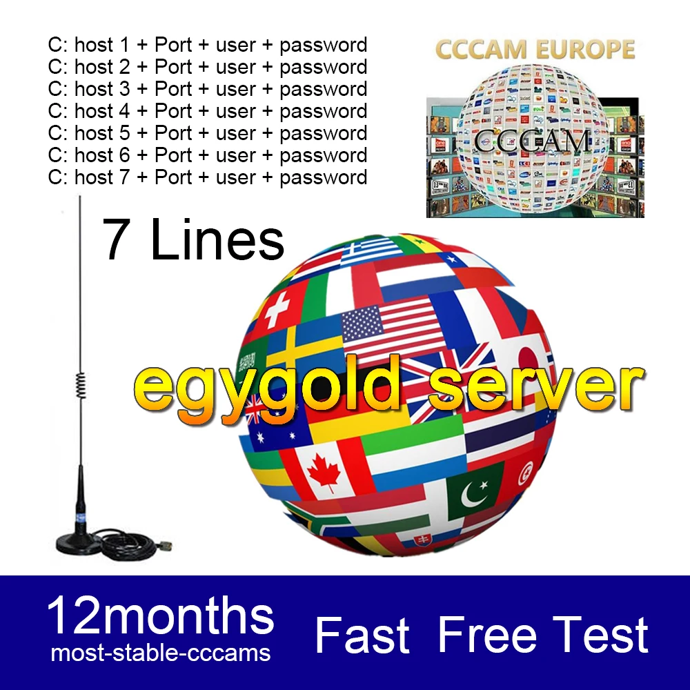 

Spain CCCams Line 1 year 7 line Freesat V7 Receptor most stable egygold serve HD satellite receiver CCCams Cline Europe
