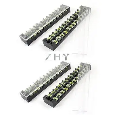 

4 Pcs Dual Row 12 Position Covered Screw Terminal Block Strip Black 600V 25A