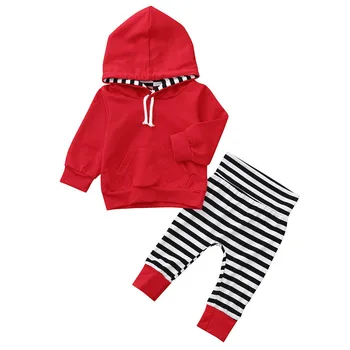 

3pcs Cute Baby Clothes Toddler Newborn Boys Girls Long Sleeve Stripe Print Hooded Top Outfits Set Kids Casual Clothes