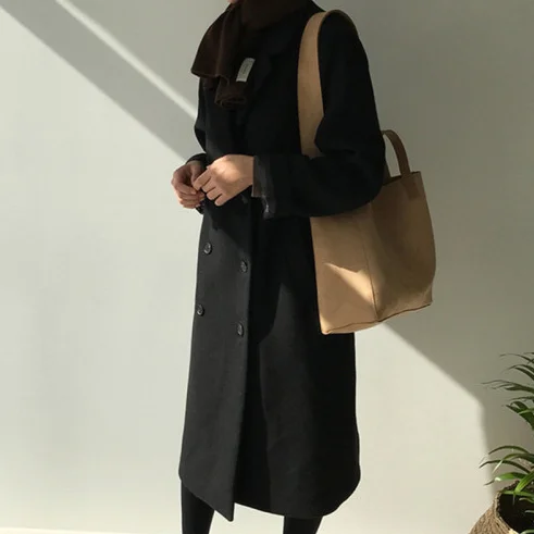 Шикарные пальто Для женщин, стиль non-Fashion, шерстяная уличная Весенняя детская пижама, теплая Пижама Новые однотонные длинные женские универсальные верхняя одежда размера плюс DG623