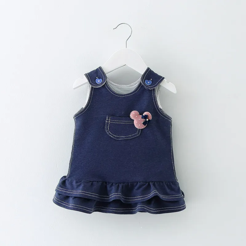 

Childrenswear 2019 Girls Denim-like Fabric Strap Dress Spring And Autumn Infants Baby Small Pocket Dress