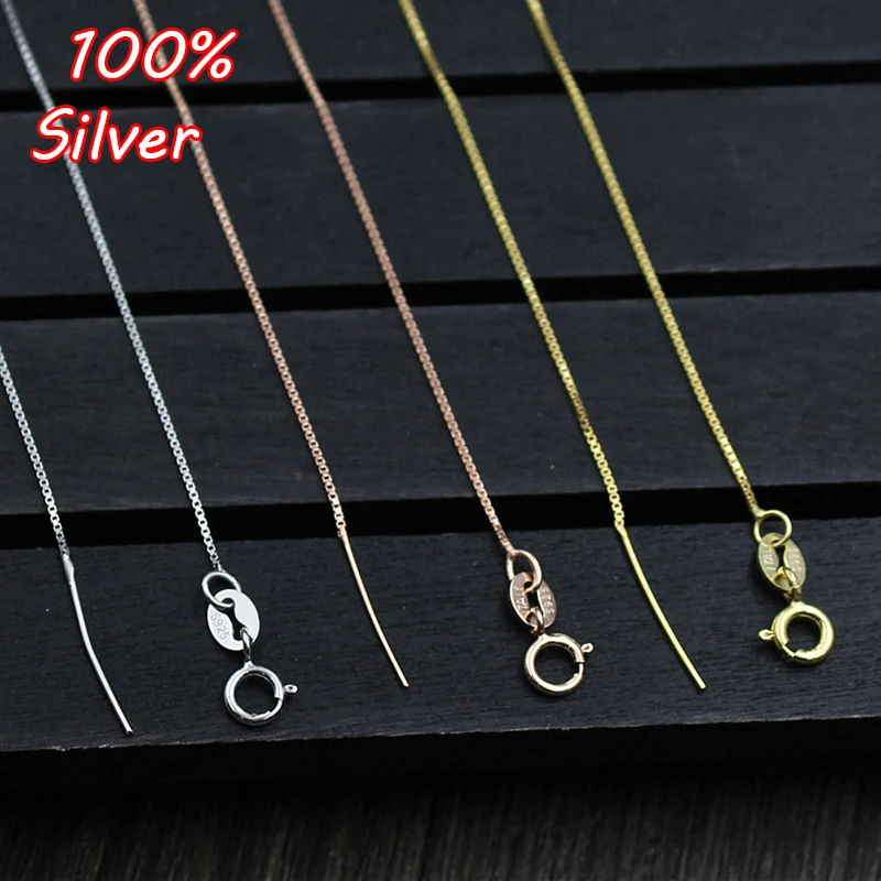 

100% Genuine 925 Sterling Silver Necklace Box Chain DIY Fit Small Hole Pearls Pendant Thin Chain Handmade Jewelry Accessories