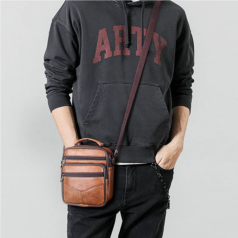 Мужская винтажная кожаная сумка-мессенджер, сумка для телефона, кошелек для монет и карт, сумка через плечо, модная,, Мужская многофункциональная сумка через плечо