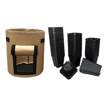 

HOT 1 Pcs Home Balcony Garden Plant Bag Vegetables Gg Container Brown & 100 Pcs Disposable Seedling Plastic Square Pot