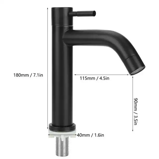G1 2in Black Kitchen Sink Faucet Stainless Steel Washbasin Faucets Single Cold Water Tap for Kitchen G1/2in Black Kitchen Sink Faucet Stainless Steel Washbasin Faucets Single Cold Water Tap for Kitchen Bathroom basin water taps