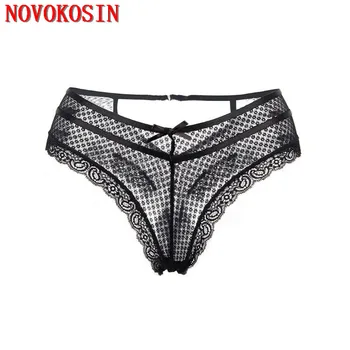 

2020 Black Women Plus Size Sexy Underwear Tulle Net Lace Short Panties Hollow Out Low Waist Triangle Transparent G String