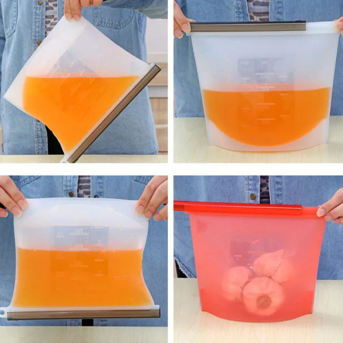 Silicone Food Storage Bags Reusable Fresh Bag Vacuum Sealer for Fruit Meat Milk AUG889