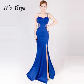 

Split Evening Dress It's Yiiya DX356 Backless Mermaid Plus Size Robe De Soiree Sleeveless Sling Square Collar Evening Dress 2020