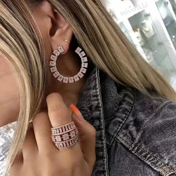 

missvikki Flashing glowing Luxury Full Shiny CZ Big Round Earrings for Noble Women Bridal Wedding boucle d'oreille femme 2020