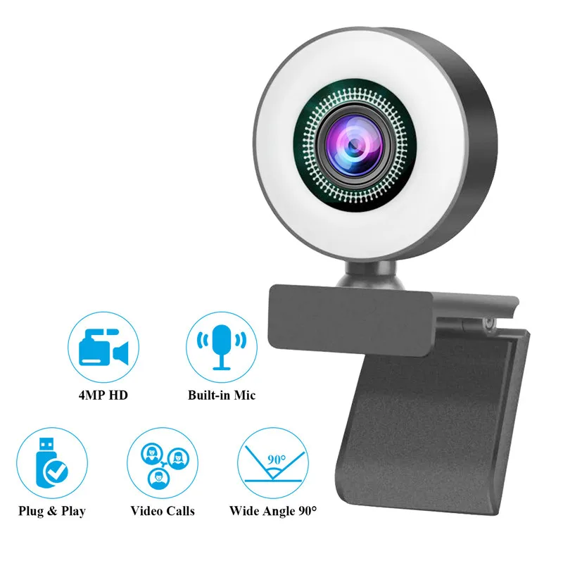 

1080p Webcam 30fps Autofocus 8k Full HD Webcam For Live Broadcast Video With Microphone Ring Light Web Camlight Conference Video