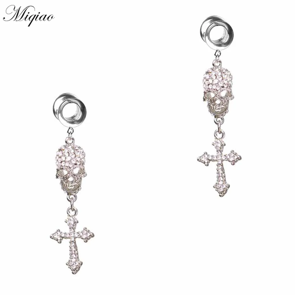 

Miqiao 2pcs Hot-selling Personality Hollow Diamond-encrusted Skull Head Cross Ear Expander Exquisite Piercing Jewelry