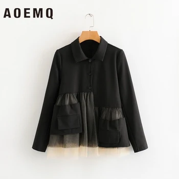 

AOEMQ Punk Shirts Japan Uniform Formal Night Party Blouse Arts Patchwork Gradient Mesh Breathable Shirts Women Tops Clothing