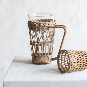 

Rattan Woven Cup Cover Glass Bottle Cover Anti-Scald Cup Cover Hand-made Rattan Home Table Decoration Insulation Cup Handle