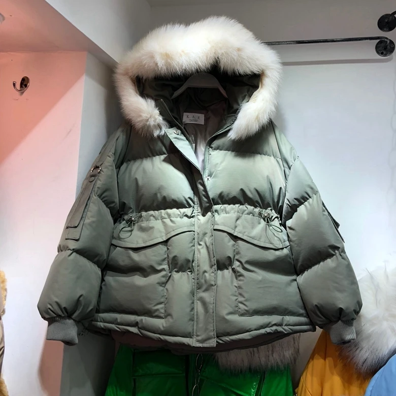 Женская зимняя куртка, пуховое хлопковое пальто, женская парка, натуральный Лисий мех, с капюшоном, Модное теплое плотное пальто, зимняя женская куртка MY223 - Цвет: Army Green