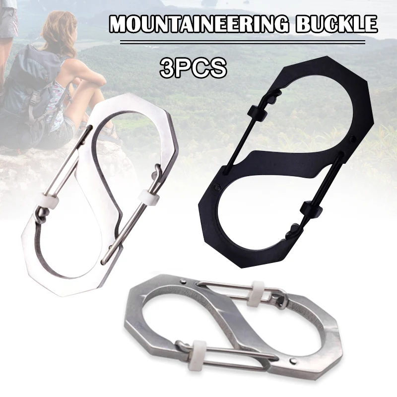 3pcs 8 Type Carabiner Key Chain Hook Clip Buckle Slide Lock for Hiking Camping Dual Buckle Key Chain 8 Shape Buckle for Camping
