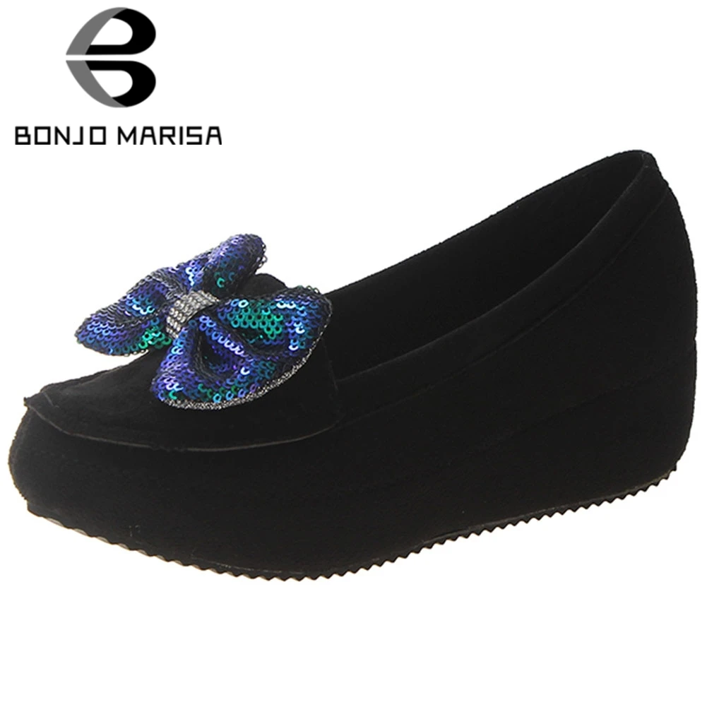 

BONJOMARISA Fashion Female Spring Flats Butterfly Knot Platform Sewing Slip On Shallow Flats Women Casual Consise Shoes Woman