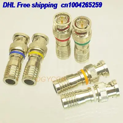 

DHL 50pcs 6pc connector BNC male plug clamp RG59 CCTV Coax Cable female itting Adapter six color connector 22-ct