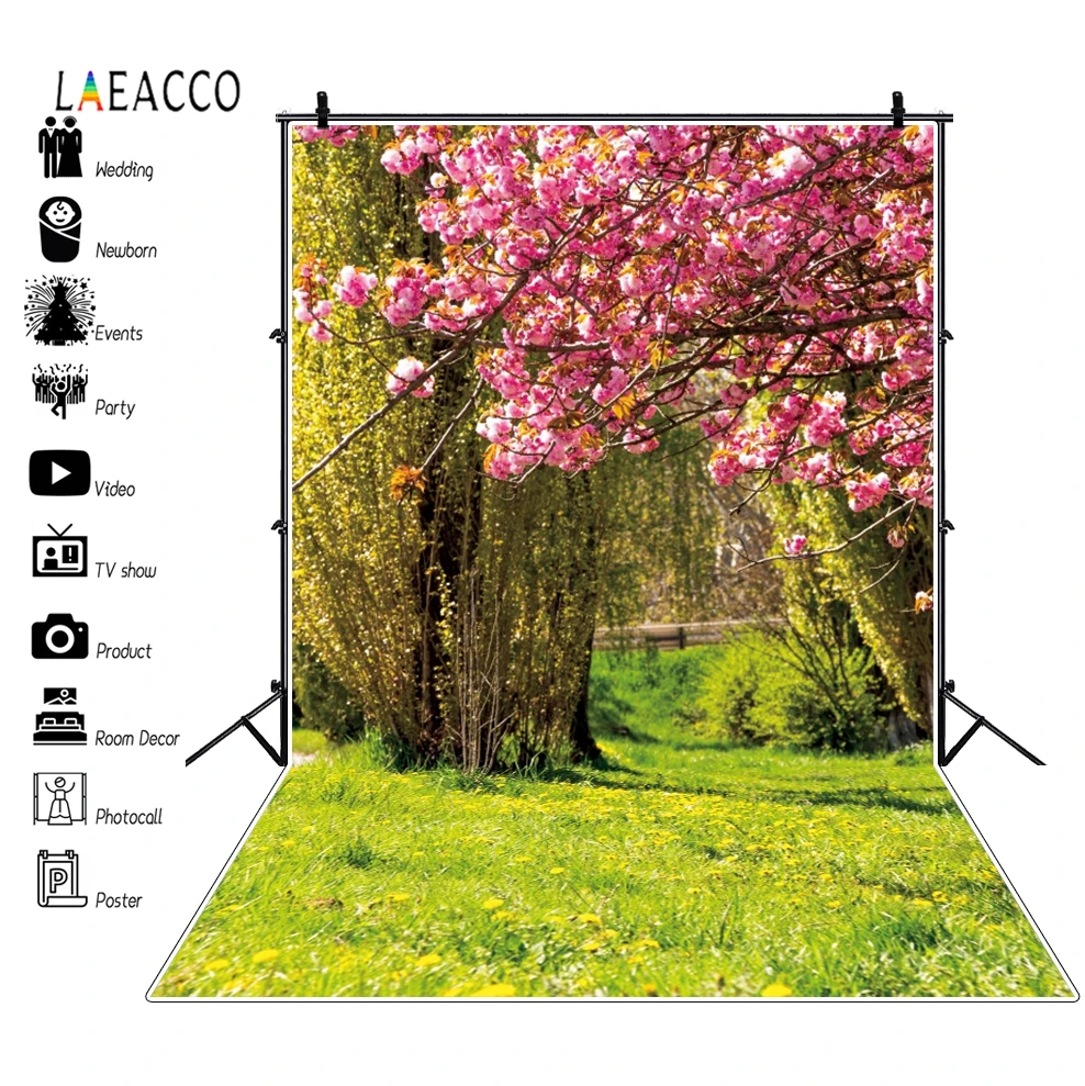 Laeacco Spring Flower Garden Tree Grassland Green Scene Custom Photographic Background For Photography Backdrop Photo Studio | Электроника