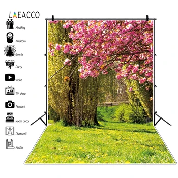 

Laeacco Spring Flower Garden Tree Grassland Green Scene Custom Photographic Background For Photography Backdrop For Photo Studio