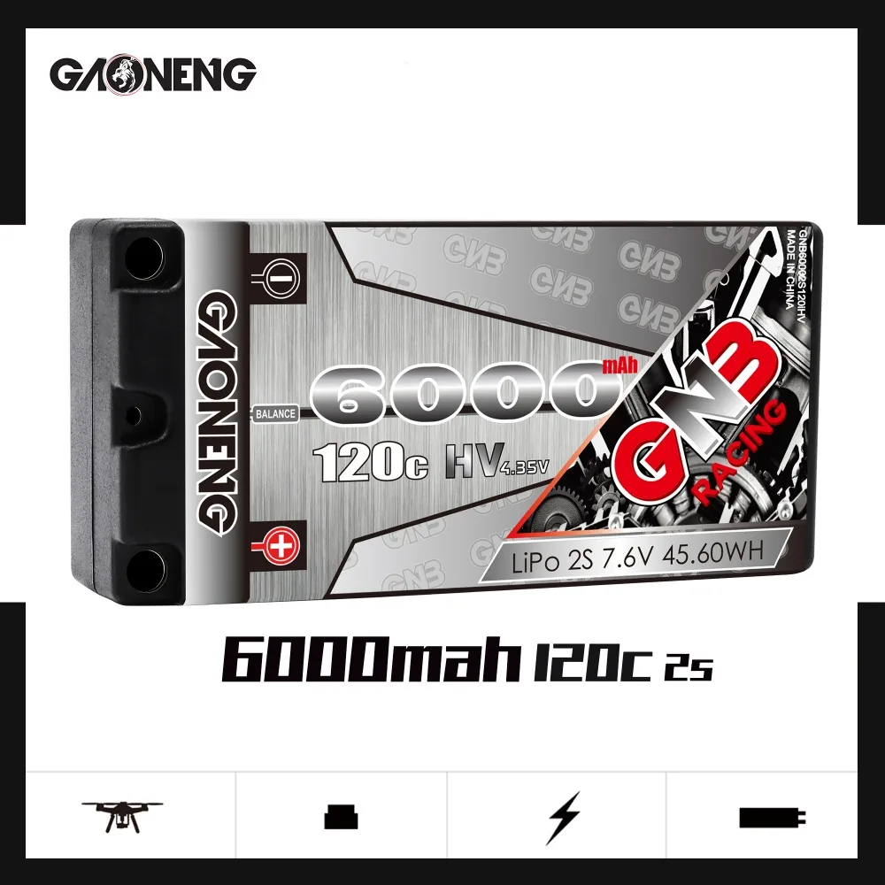 2 шт. аккумулятор Gaoneng GNB 6000 мАч 2S 7 6 V HV 120C/240C Hardcase коротышка для RC HSP 1/8 1/10 Buggy Car Truck Axial