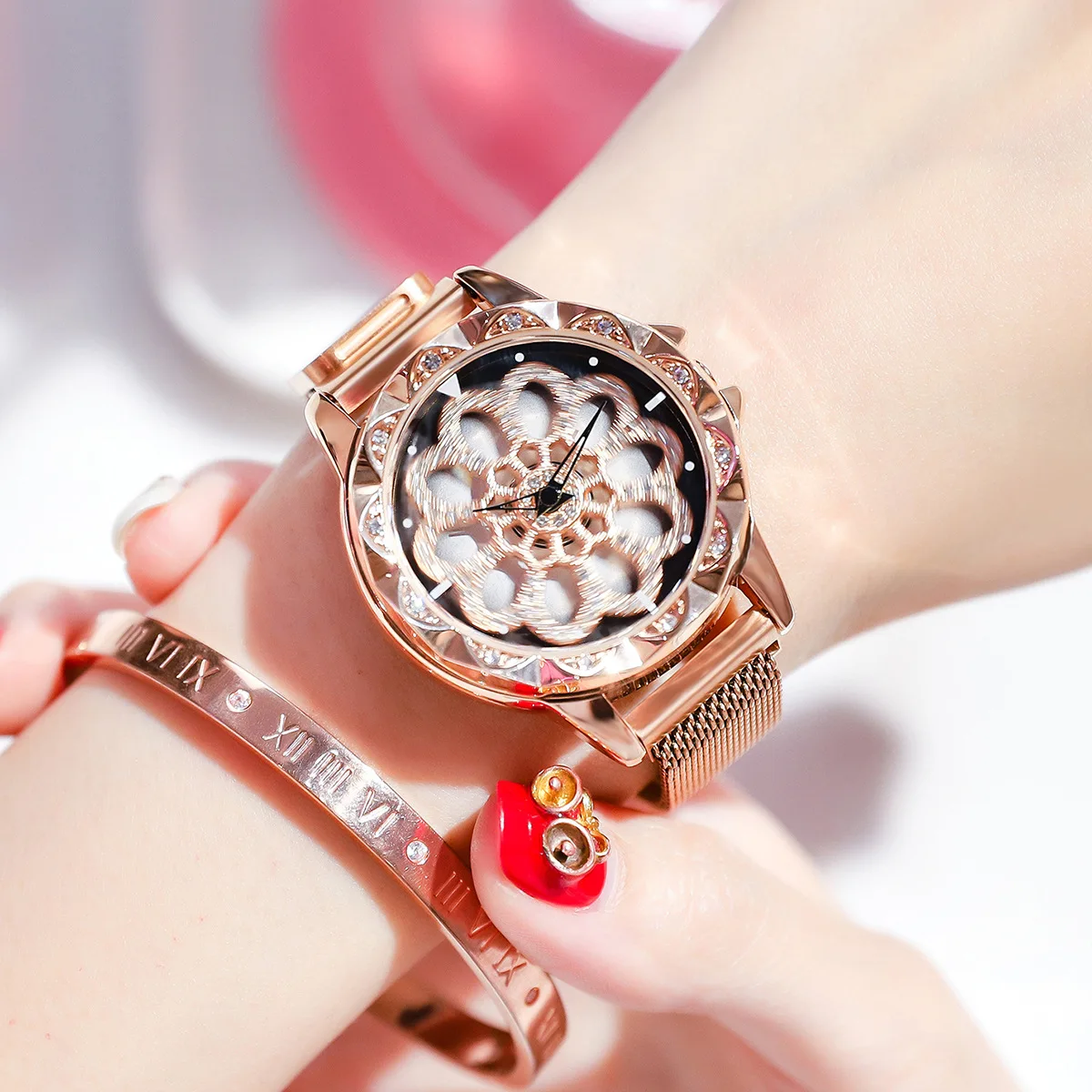 

Japan nakzen Brand Fortunes Online Celebrity Watch Women's Japan Movement Waterproof Full of Crystals Spinner Ss4221l