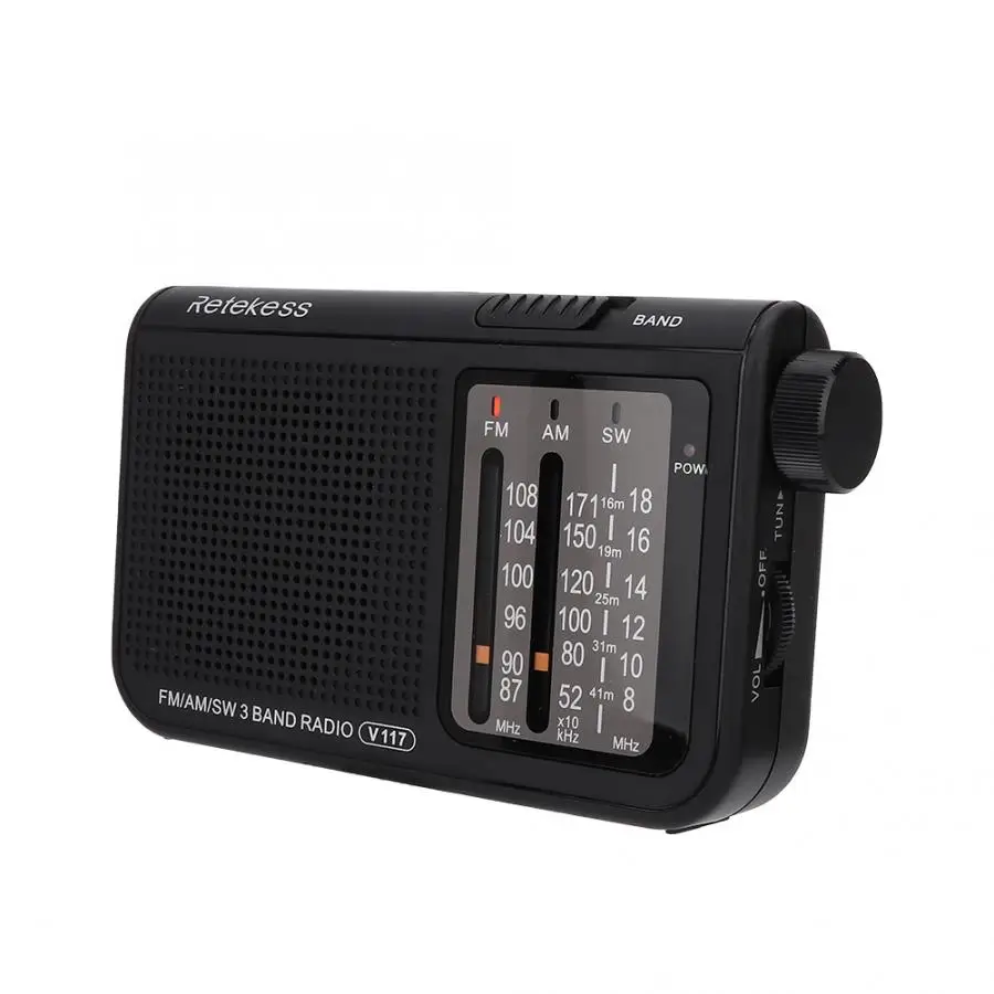 

Portable Radio 3 Band FM/AM/SW Radio Receiver Black Radio Receiver withs Telescopic Antenna Manual Adjustment