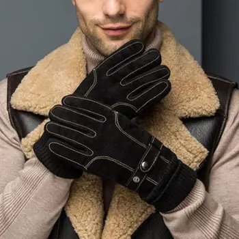 

Mens Faux Leather Touch Screen Motorcycle Gloves Plush Lined Non-Slip Mittens