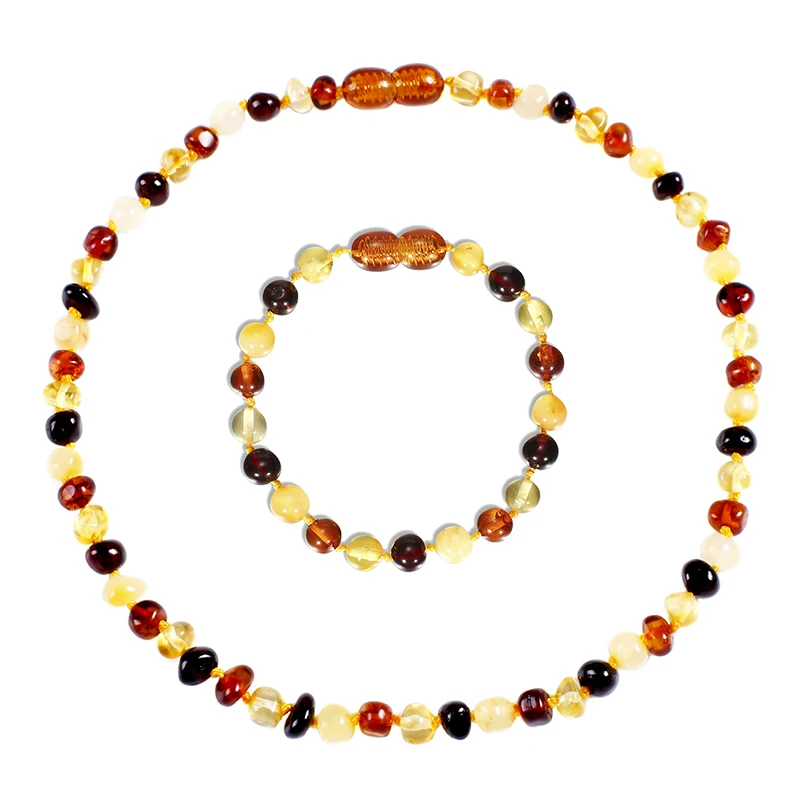 Baltic Янтарное прорезывающее ожерелье/браслет для ребенка 5 цветов Натуральный Янтарный Ювелирный Набор для ребенка ручной работы оригинальные ювелирные изделия из драгоценных камней