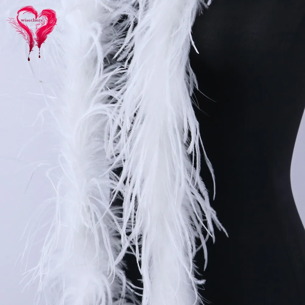 Натуральный страусиное перо боа пушистое перо шаль окрашенная черная Свадебная сцена украшение аксессуар 2 слоя/1 шт - Цвет: Белый