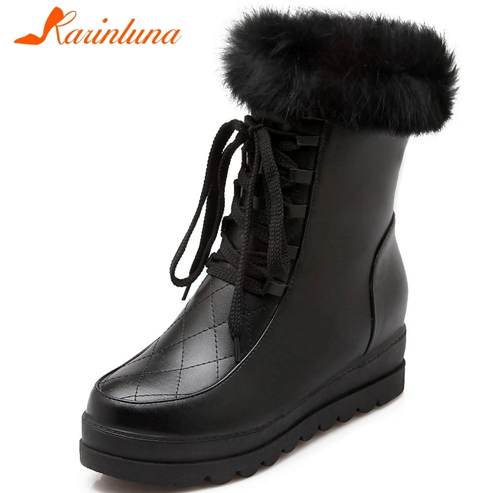 

Karinluna Dropship 2020 Hot Sale Lace Up Ankle Boots Woman Shoes Lace Up Platform Increasing Heels Winter Boots Women Shoes