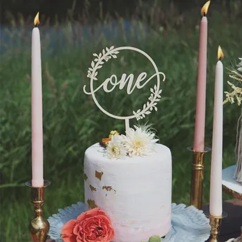 

Wreath One 1st Birthday Cake Topper, New Baby One Year Birthday Party Cake Topper, Kids First Birthday Cake Toppers