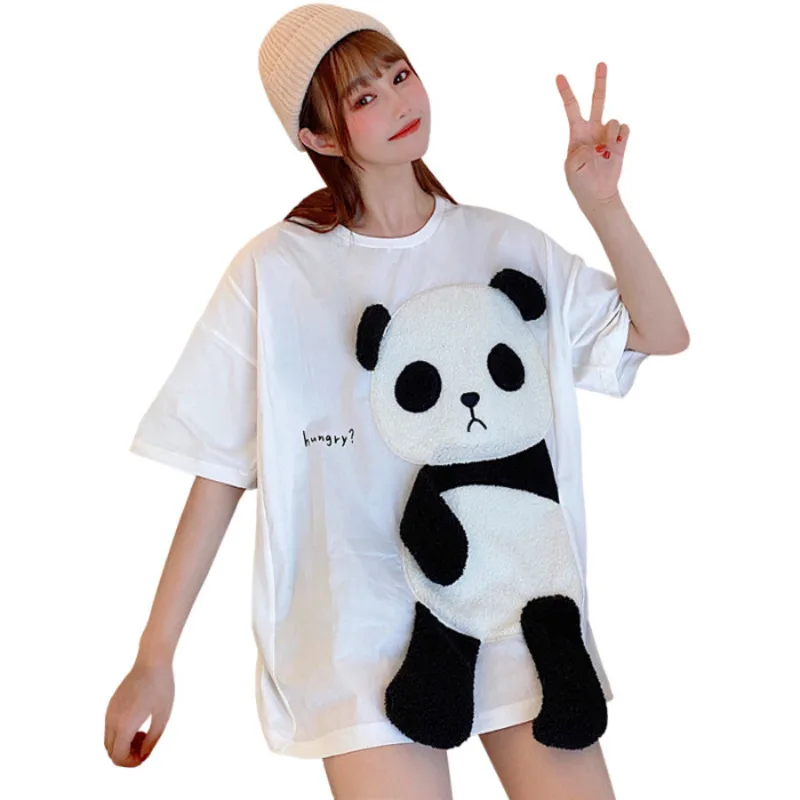 Flocking Cartoon Summer Shirts Women 
