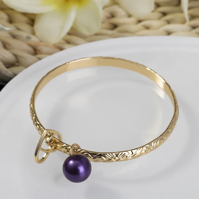 Hawaiian Women's Hand Bangle Bracelets Love Heart Purple Pink Pearl Gold Wedding Charm Bracelet Bangles Jewelry for Women 2021 SL2169GOPU