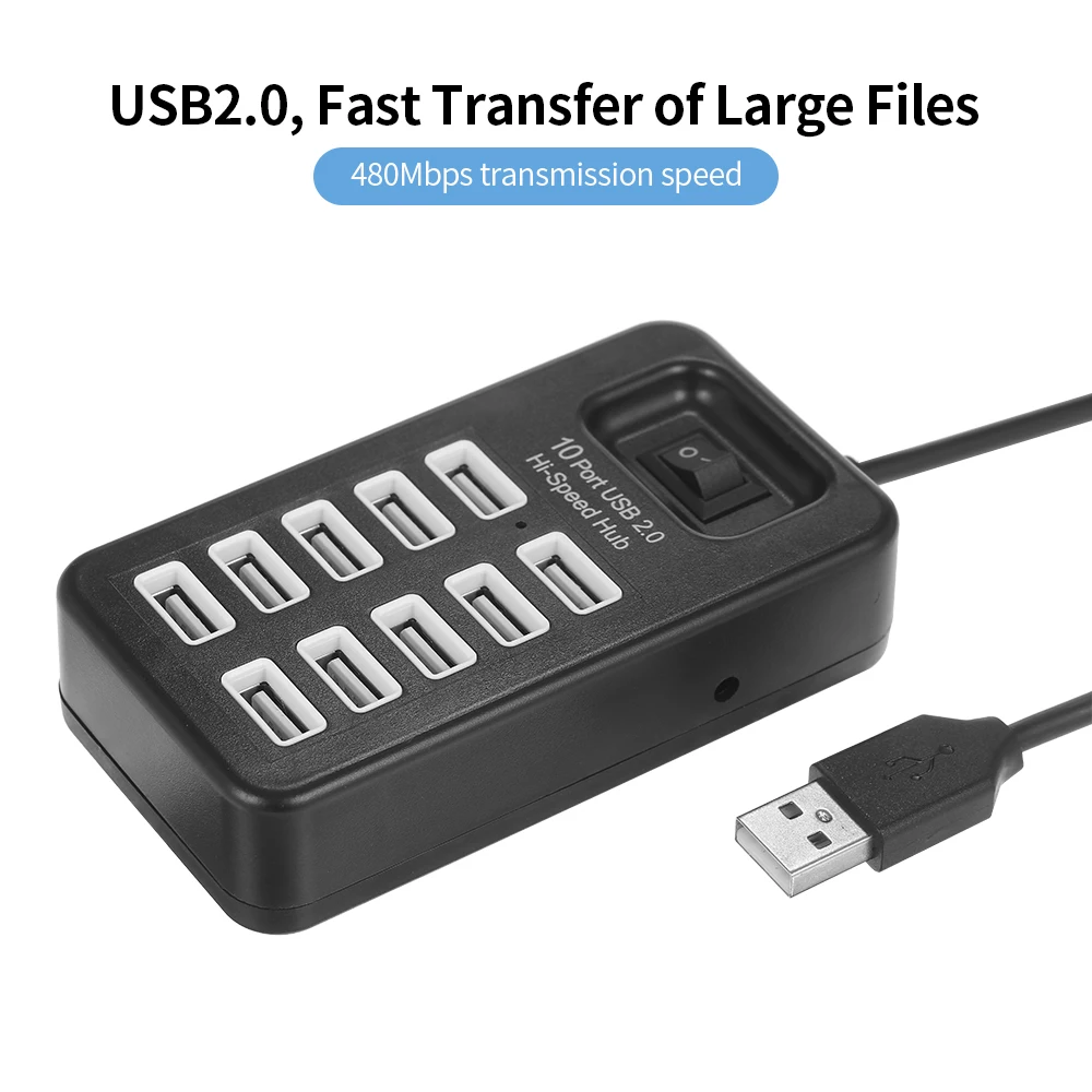 Rápida de Arquivos Velocidade de Transmissão Controle de Uma Portas Hi-velocidade Hub Uso Simultâneo Transferência Grandes 480mbps Chave Preto 10 Usb 2.0 3 simultâneo transferência rápida de arquivos grandes 480mbps