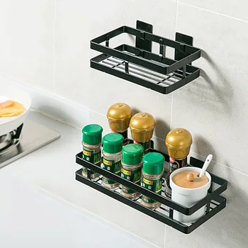 

Kitchen Sink Organizer Rack Wall-mounted Stainless Steel Spice Jar Oil Salt Bottle Storage Shelf Bathroom Utensils Accessories