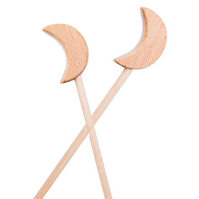 2pcs Baby Wooden Star Toys Diy Teether Baby Magic Wands Toys Play Gym Magic Wands Rod Rodent Toy Birthday Gifts For Girl Kids moon