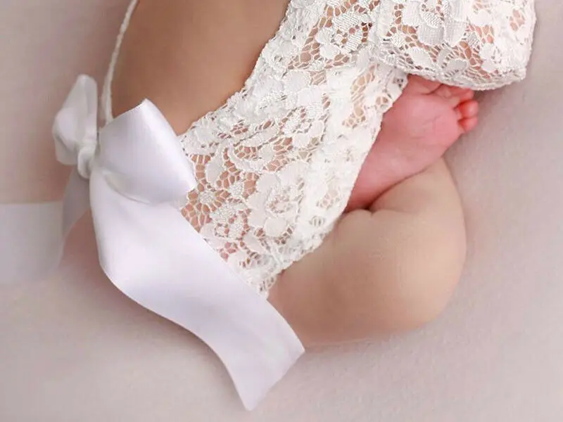 2020 Newborn Baby Photography Photo Prop White Lace Girl Baby Romper Long Sleeve Bow Hairband 2PCS Set baby costume Clothing