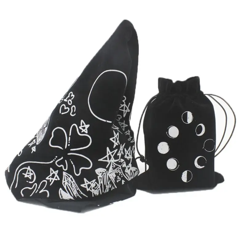 

Velvet Tarot Tablecloth with Bag Witch Divination Moon Phases Lover Luna Moth Altar Cloth Board Game Card Pad