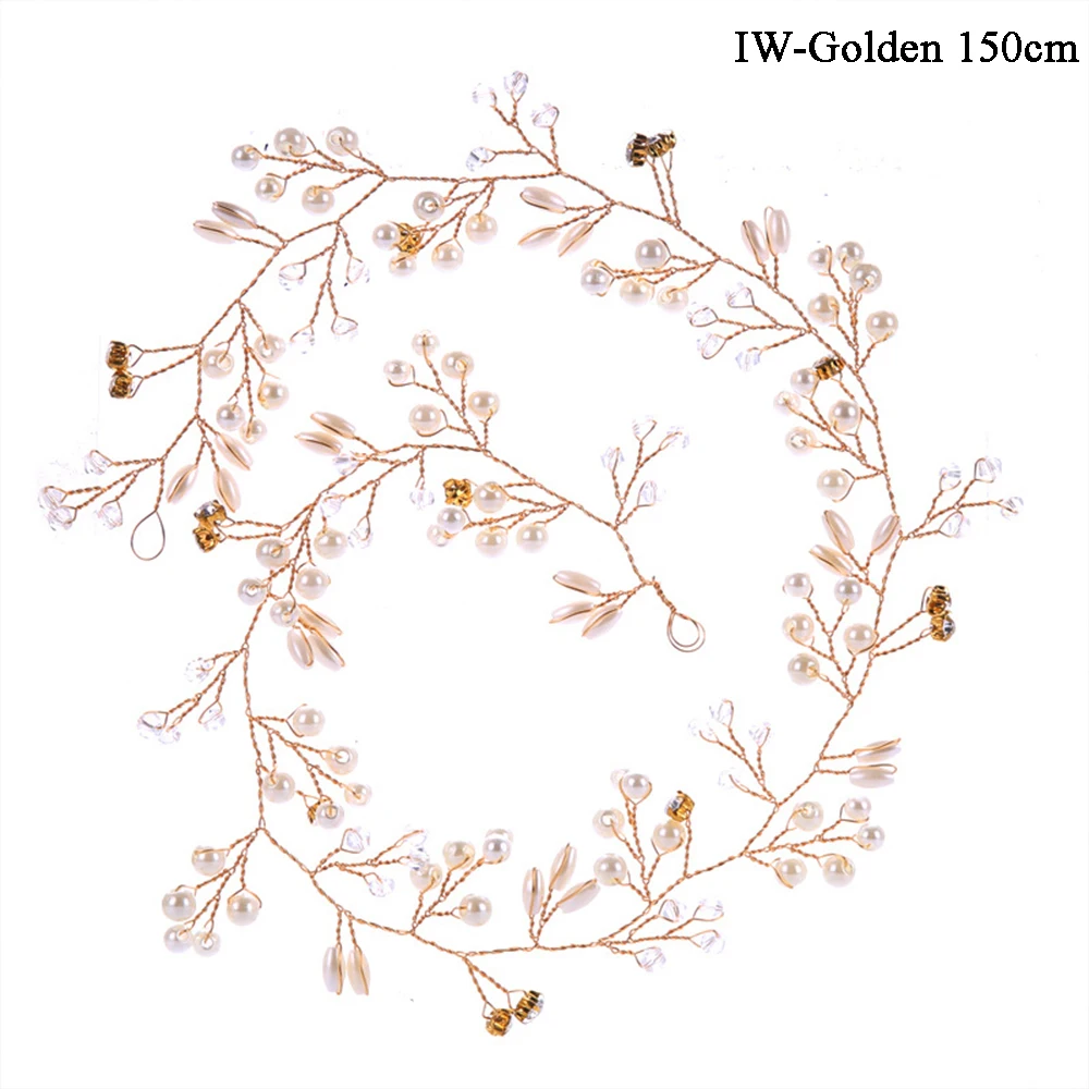 Loverxu, Роскошная золотая Хрустальная свадебная корона, диадемы, модная королева для женщин, свадебная корона, головной убор, свадебные украшения для волос, аксессуары - Цвет: IW - Golden 150cm