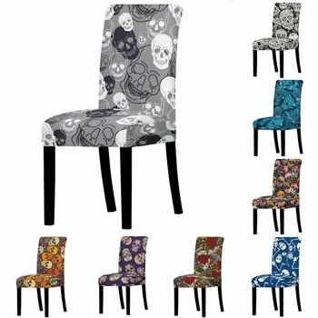 

Skull Print Chair Cover Spandex Elastic Halloween Stretch Chair Cover Seat For Dining Room Hotel Banquet Chair Protective Cover