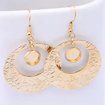 

10pcs Stainless Steel Gold Plated Dangle Hoop Earring Blanks Fit 8mm Cabochon Base Setting Trays Diy Earrings Bezel Supplies