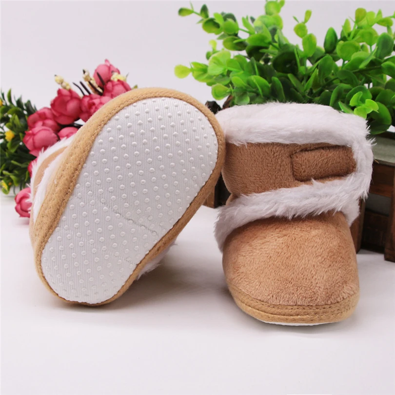 Зимние сапоги для маленьких девочек зимняя обувь для новорожденных однотонные кашемировые плюшевые сапоги с мягкой подошвой в стиле пэчворк модная теплая обувь для малышей 0-18 месяцев A50