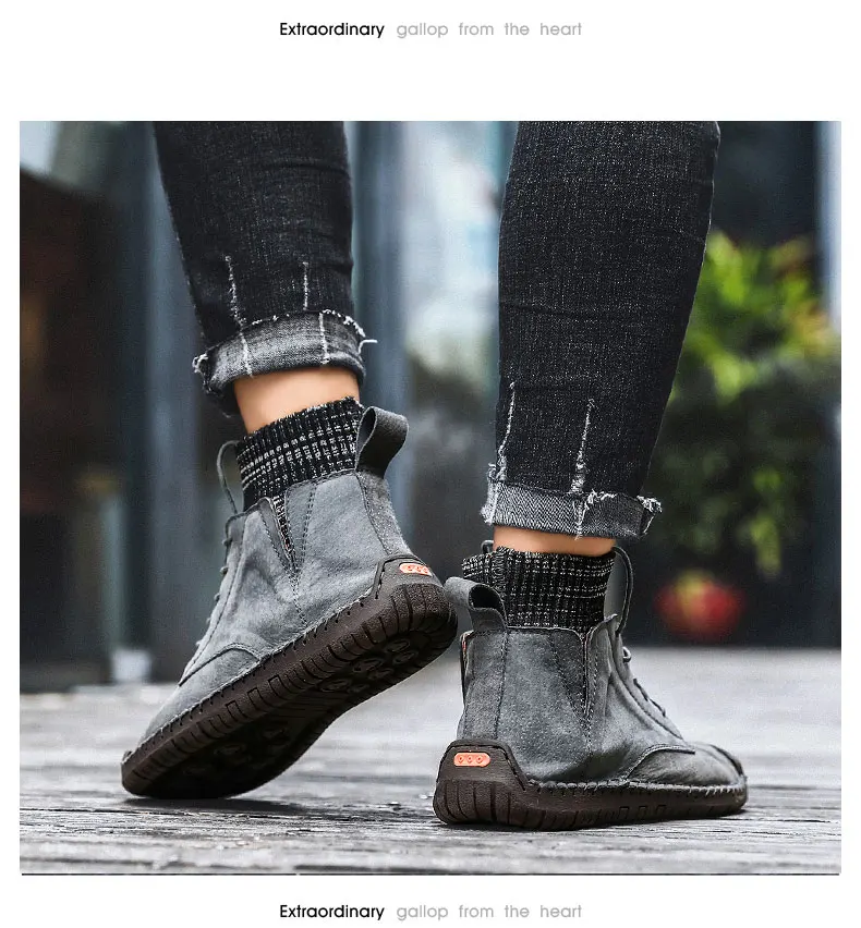 Winter Ankle Boots Men Fur Warm Plush Mens Boots Suede Casual Non-slip Men Shoes Flat Plus Size Comfortable British Style