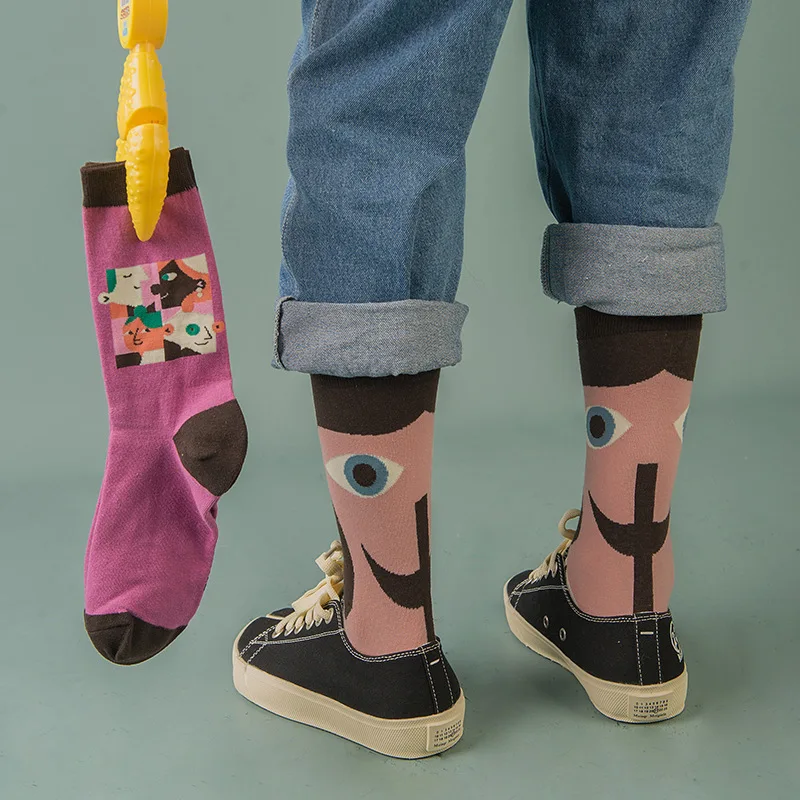 Парные уличные Носки для скейтбординга; сезон осень-зима; креативные носки в стиле Харадзюку с абстрактным рисунком; носки в стиле хип-хоп; яркие забавные носки
